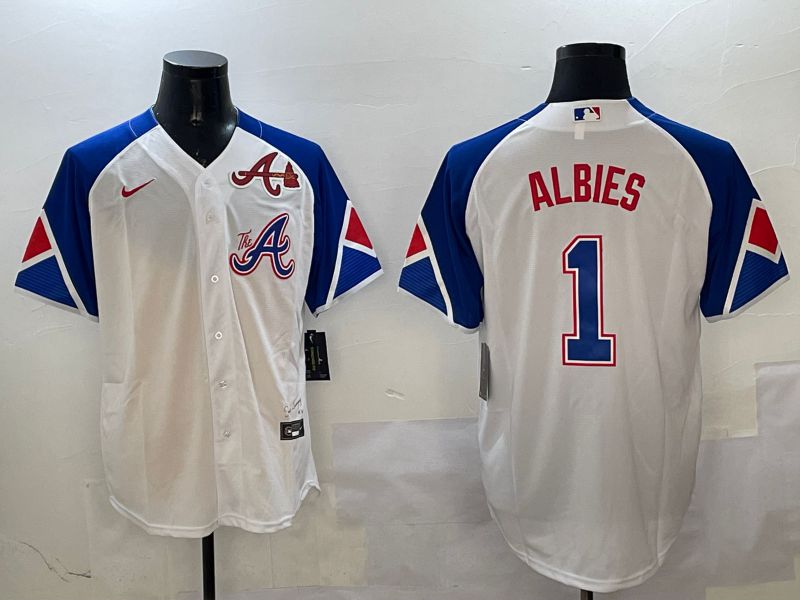 Men Atlanta Braves #1 Albies White City Edition 2025 Nike MLB Jersey style 2